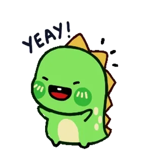 ๐ฅณ YEAY! dinosauro, carino, cartone animato, kawaii, felice, verde whatsapp sticker