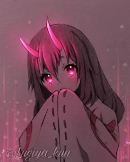 ✨ Lugiya_kun アニメ, 女の子, かわいい, 角, ピンク, アニメの女の子 telegram sticker