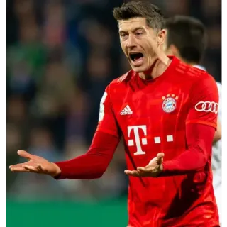 😑 fútbol, jugador de fútbol, atleta, camiseta roja, deportes, jugador, Robert Lewandowski telegram sticker