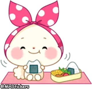 🍙 @MHStickers sticker, dibujo animado, lindo, comida, onigiri, bento, conejo whatsapp sticker