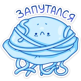 😵 запутался medusa, enredado, lindo, dibujo animado, triste, océano, mar, acuático whatsapp sticker
