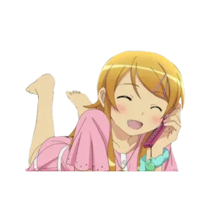 😊 Anime, Chica, Acostada, Llamando, Sonriendo telegram sticker