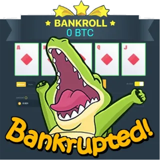 😱 BANKROLL 0 BTC
Bankrupted! juego, casino, tragamonedas, cocodrilo, Bitcoin, cripto telegram sticker