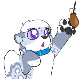 🍗 Schneeleopard, Tier, Katze, süß, Cartoon, digitale Kunst, Pfote, Essen telegram sticker