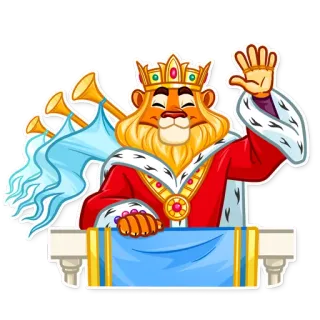 👋 лев, король, королевский, корона, машет, мультик, животное telegram sticker