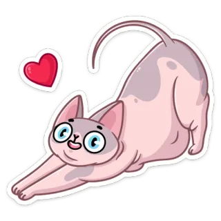 ❤️ cat, cute, heart, love, cartoon, stretching, sphynx cat telegram sticker