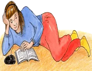 📚 woman, listening, headphones, book, relaxed, reading telegram sticker