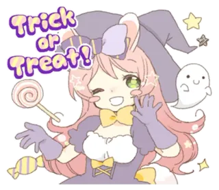 🐰 Trick or Treat! Halloween, dolcetto o scherzetto, carino, strega, anime, cartoni animati, fantasma, caramella telegram sticker