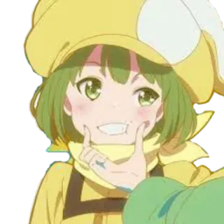 😁 Anime, Dziewczyna, Kreskówka, Słodkie, Żółty, Zielony, Uśmiechnięty telegram sticker