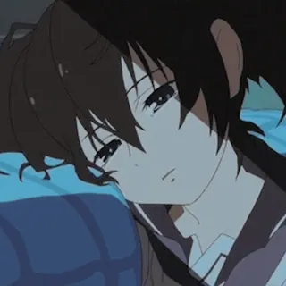 😥 Anime, Ragazza, Triste, Assonnata, Sdraiata telegram sticker