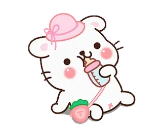 🙂 น่ารัก, หมี, เด็ก, สตรอว์เบอร์รี, ขวด, คาวาอิ telegram sticker