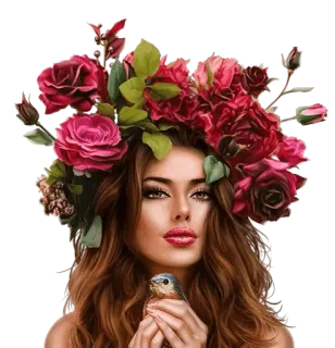🐦 femme, fleurs, oiseau, beauté, portrait whatsapp sticker