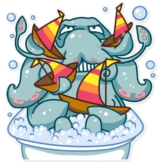 ⛵ octopus, cartoon, boten, bubbelbad telegram sticker
