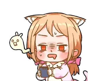 😨 Anime, Ragazza gatto, Kawaii, Chibi, Imbarazzato/a, Sudato telegram sticker