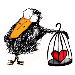 ❤ crow, bird, birdcage, heart, love, cartoon, doodle, sketch telegram sticker