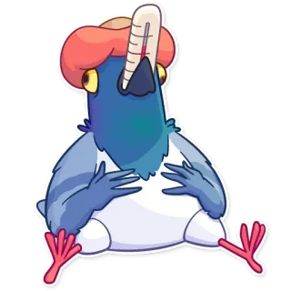 🤒 นก, ป่วย, ปรอทวัดไข้, ป่วย, นกพิราบ, การ์ตูน, อีโมจิ telegram sticker