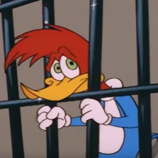 🔒 Woody Woodpecker cartone animato, prigione, triste, uccello, prigione telegram sticker