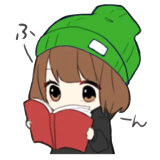 📕 ふ、ふーん đọc sách, cô gái, anime, dễ thương, mũ len, sách, chibi telegram sticker