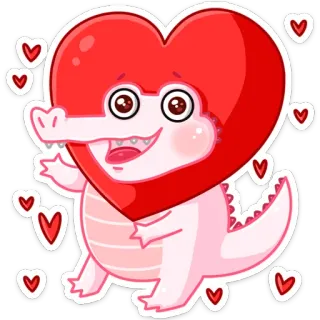 ❤️ крокодил, сердце, милый, животное, мультфильм, любовь, наклейка whatsapp sticker