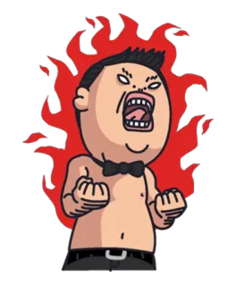 😠 enfadado, fuego, dibujo animado, personaje, gritando, sin camisa whatsapp sticker