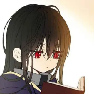 ❤️ anime, manga, girl, reading, red eyes, black hair telegram sticker