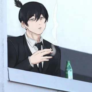 🚬 Aki Hayakawa Chainsaw Man Аки Хаякава, Человек-бензопила, Аниме, Сигарета, Курение, Бутылка telegram sticker