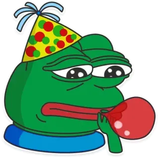 😐 Pepe Pepe, Meme, Rana, Fiesta, Cumpleaños, Globo, Gorro de fiesta telegram sticker