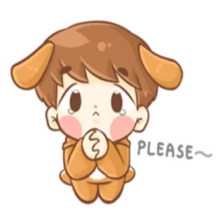 😔 PLEASE cachorro, fofo, desenho animado, implorando, pedindo, kawaii telegram sticker
