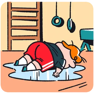 🥵 fitness, exercício, exaustão, desenho animado, academia, suor, fracasso, cansado telegram sticker