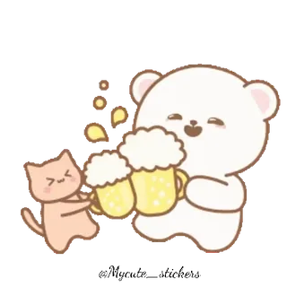 🍻 熊, 猫, 啤酒, 可爱, 动物, 卡通 telegram sticker