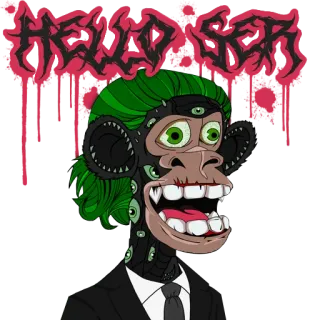 👋 HELLO SER mono, dibujos animados, arte, cripto, cyberpunk whatsapp sticker