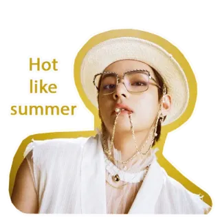 🥵 Hot like summer caldo, estate, persona, occhiali da sole, cappello telegram sticker