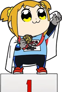 🏅 Popuko Pop Team Epic COW Anime, Medaille, Sieg, Cartoon, Pop Team Epic, Popuko, Japanisch, Auszeichnung telegram sticker