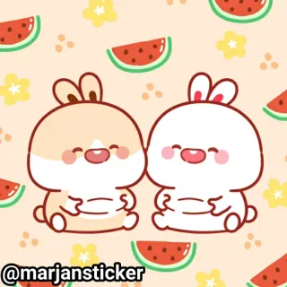 ❤️ @marjansticker Мультфильм, Кролик, Наклейка, Милый, Каваий, Арбуз, Животные telegram sticker