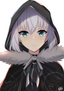 😌 Аниме, Девочка, Капюшон, Белые Волосы, Милая telegram sticker