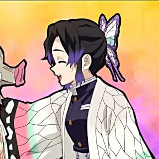 😄 Shinobu Kocho Demon Slayer 애니메이션, 귀멸의 칼날, 코쵸우 시노부, 나비, 미소 telegram sticker