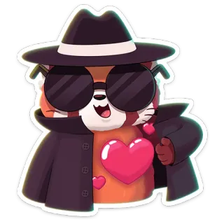 ❤ Panda rojo, Dibujo animado, Detective, Corazón, Espía, Sombrero, Gafas telegram sticker