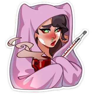 ⭐ болен, плохо, термометр, жар, простуда, грипп, мультфильм, стикер telegram sticker