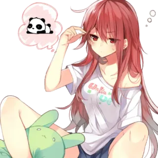 🤧 Unlat Ut Anime, Mädchen, Süß, Panda, Rote Haare, T-Shirt telegram sticker