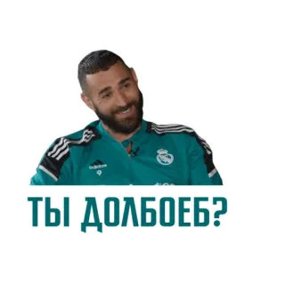❓ Karim Benzema ТЫ ДОЛБОЕБ? Karim Benzema, Fußball, Fußballspieler, Sportler, russisch, beleidigend, kränkend, Schimpfwort telegram sticker