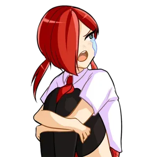 😭 anime, pleurs, triste, fille, uniforme scolaire, cheveux roux whatsapp sticker