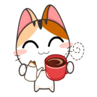 ☕ gato, café, fofo, kawaii, leite, gato malhado telegram sticker