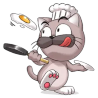 🍲 猫, シェフ, 料理, 卵, フライパン, 漫画, キッチン telegram sticker