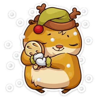 ☺️ hamster, renne, endormi, noël, animal, mignon, hiver, dessin animé telegram sticker