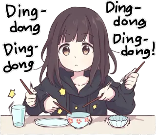 🤤 Ding-dong Ding-dong Ding-dong Ding-dong! anime, cartoon, girl, chopsticks, eating, stars telegram sticker