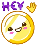 👋 HEY Münze, Währung, Geld, Kawaii, Gruß, Handwinken whatsapp sticker