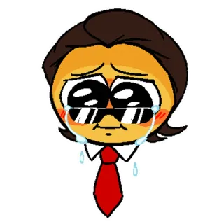 😢 triste, emoji, piangere, cartoni animati, occhiali, cravatta telegram sticker