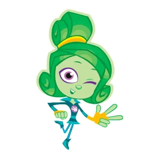 😉 卡通, 女孩, 绿色, 眨眼, 角色 telegram sticker