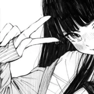 ✌ cô gái anime, biểu tượng hòa bình, manga, trắng đen, tóc, mắt, dễ thương whatsapp sticker