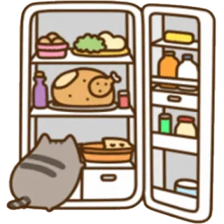 🍴 Pusheen 猫, 冷蔵庫, 食べ物, プシーン, 漫画, かわいい telegram sticker